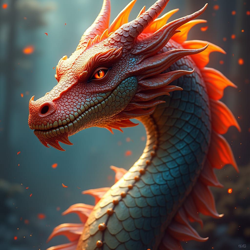 Dragon with Tribal Tattoos in Splash Art Style