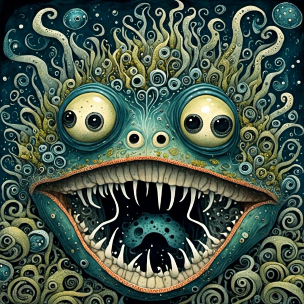 <lora:CreepyWaterCritters:1.0> Frogs mouth wide open,  scary...