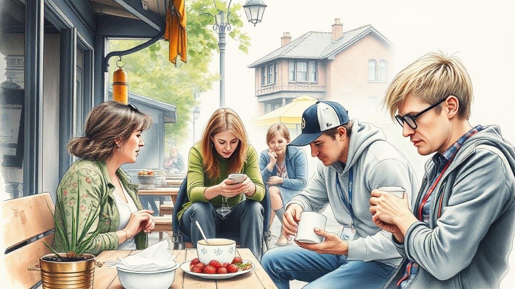 Vibrant Scene in Watercolor and Charcoal Style