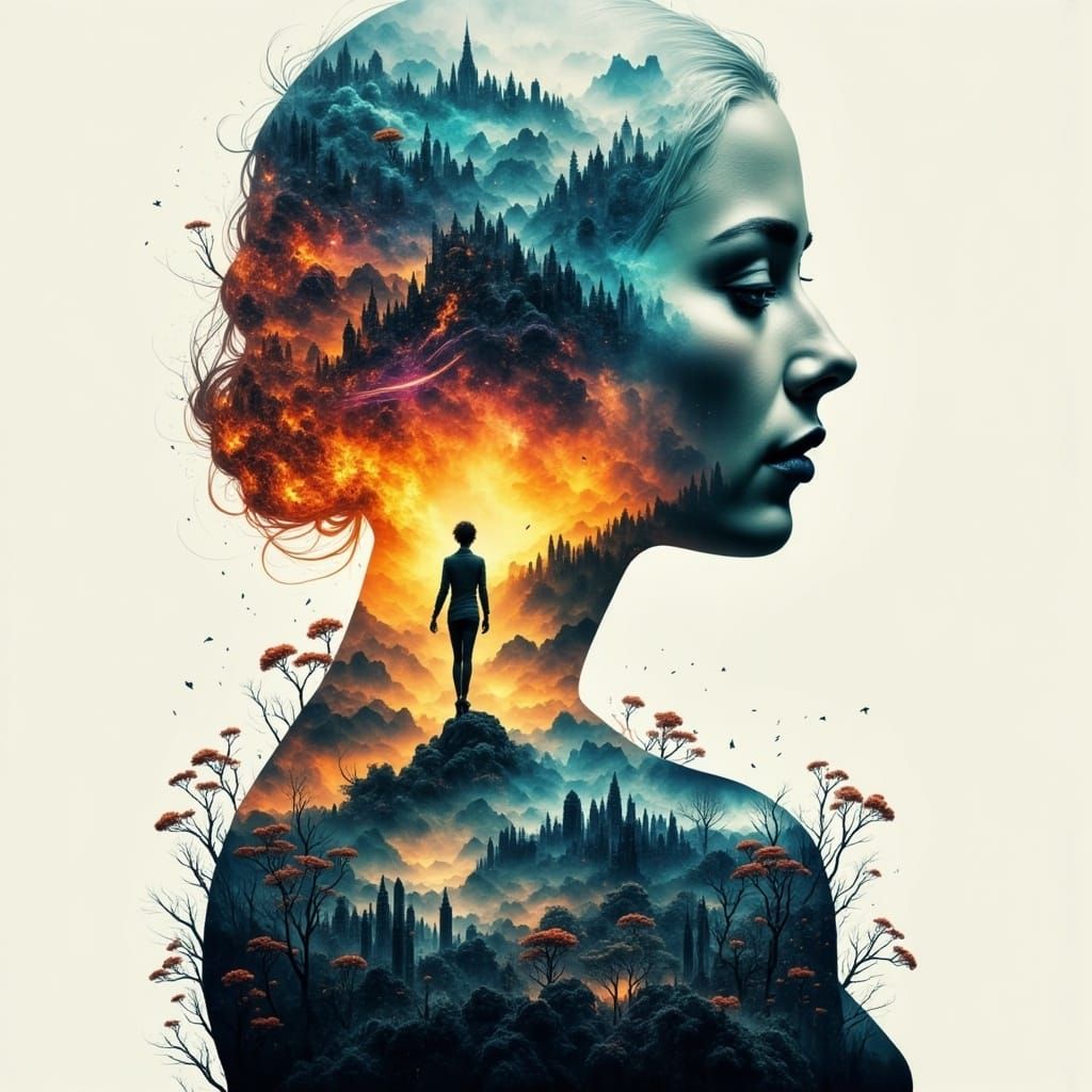 Abstract Duality: Fire and Water Double Exposure