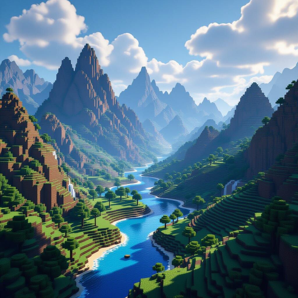 Vibrant Minecraft Landscape with Unreal Engine Shading