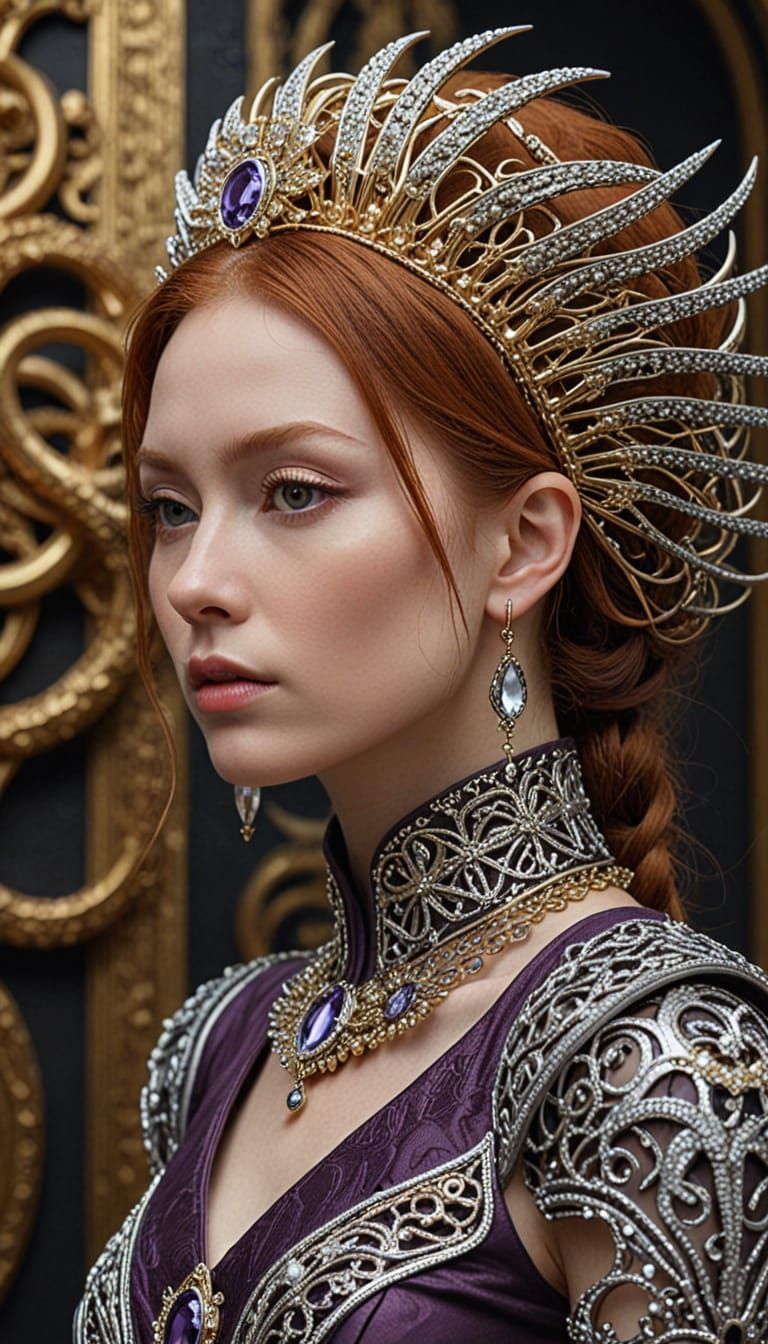 Ginger Art-Nouveau Princess in Dark, Cinematic, Tentacled Po...