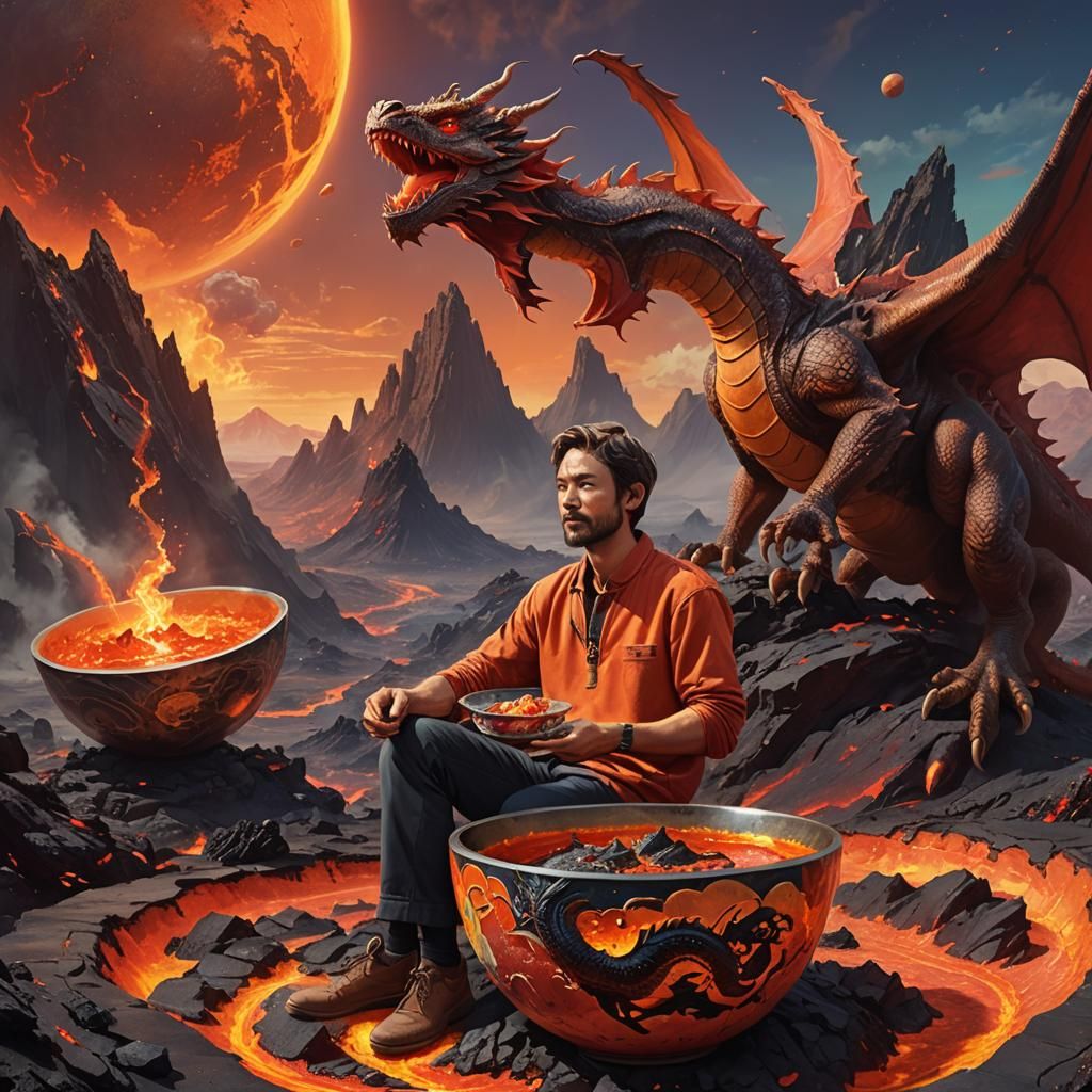Planet Dweller with Dragon in Hyperrealistic Sci-Fi Art
