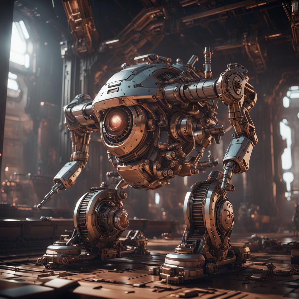 Futuristic Old Artificer with Intricate Mech Details