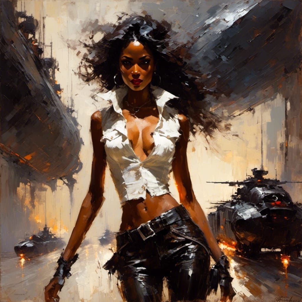 Woman Disembarking Spaceship in Impasto Dark Fantasy Style