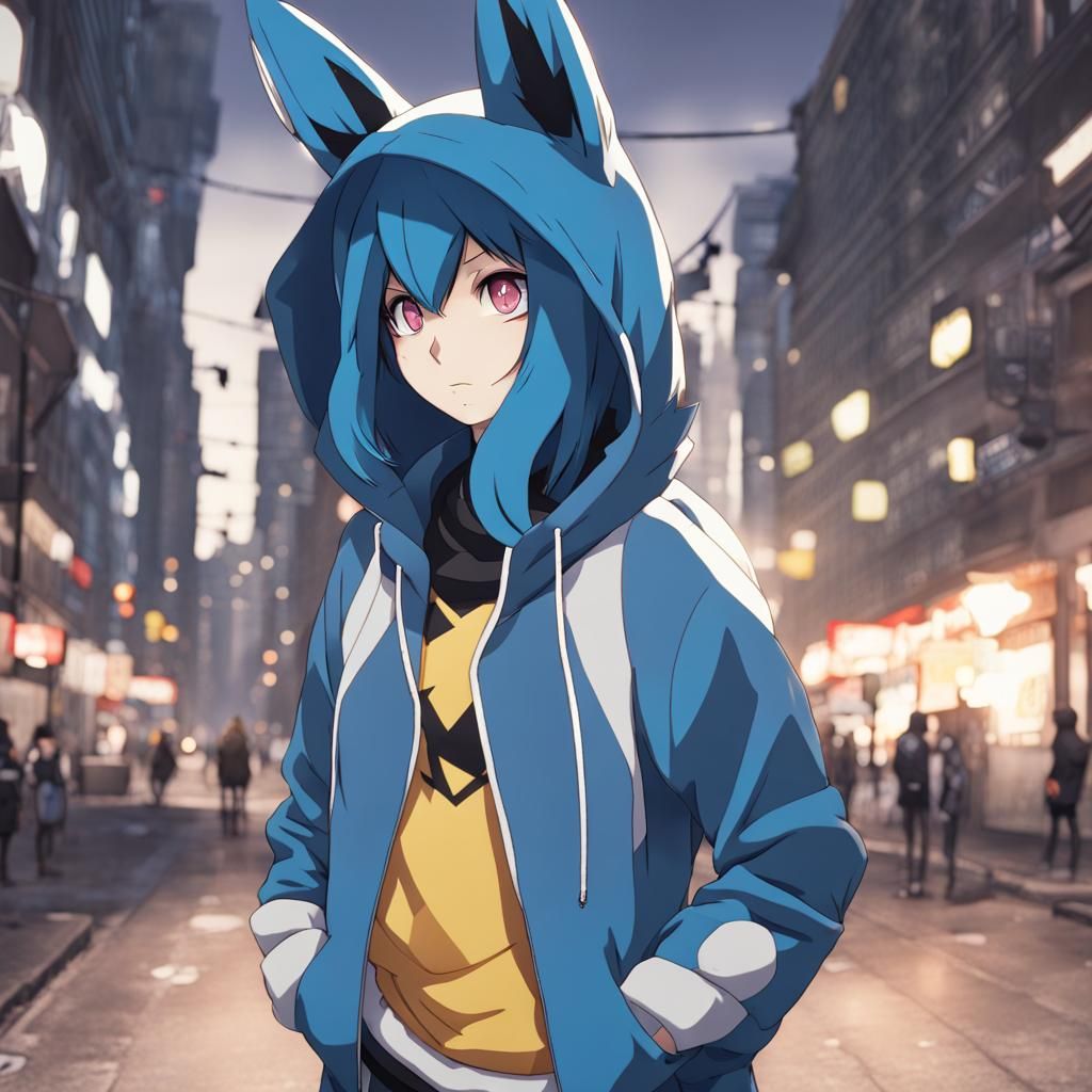Anime Girl in Lucario Hoodie