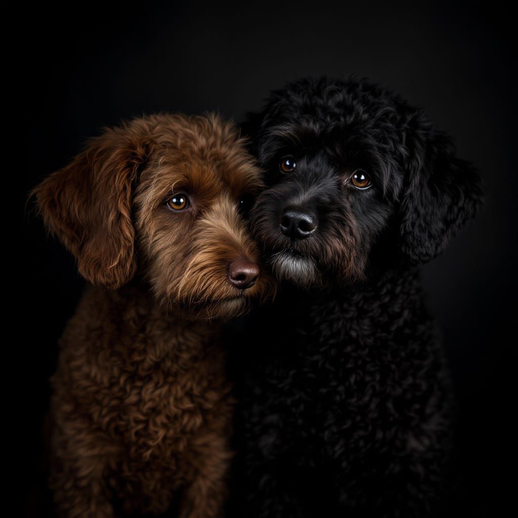 Elegant Fine Art Portrait of Two Dogs in Chiaroscuro Lightin...