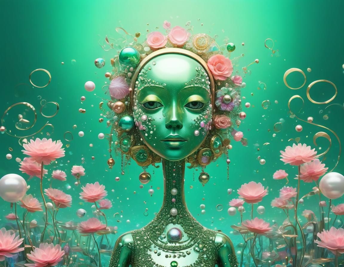 Ethereal Abstract Pearl: Shimmering Cosmic Floral Art