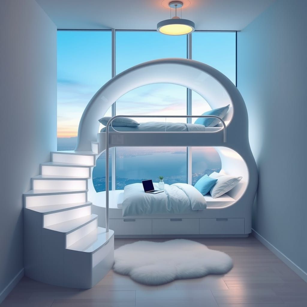 Futuristic Cloud Bed in Sky-Themed Bedroom