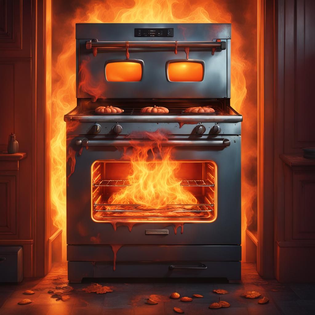Creepy Anthropomorphic Halloween Oven with Fiery Mouth