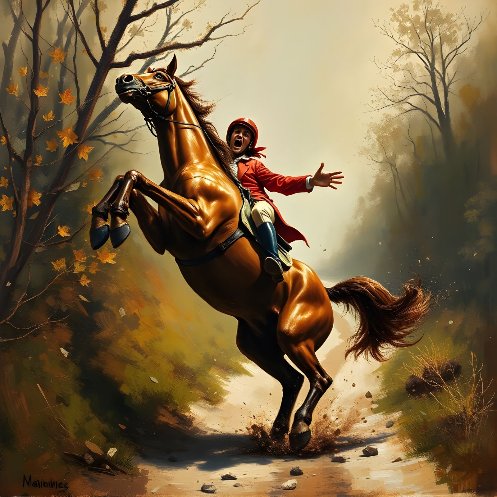 Surreal Scene of Horse and Rider in Brush