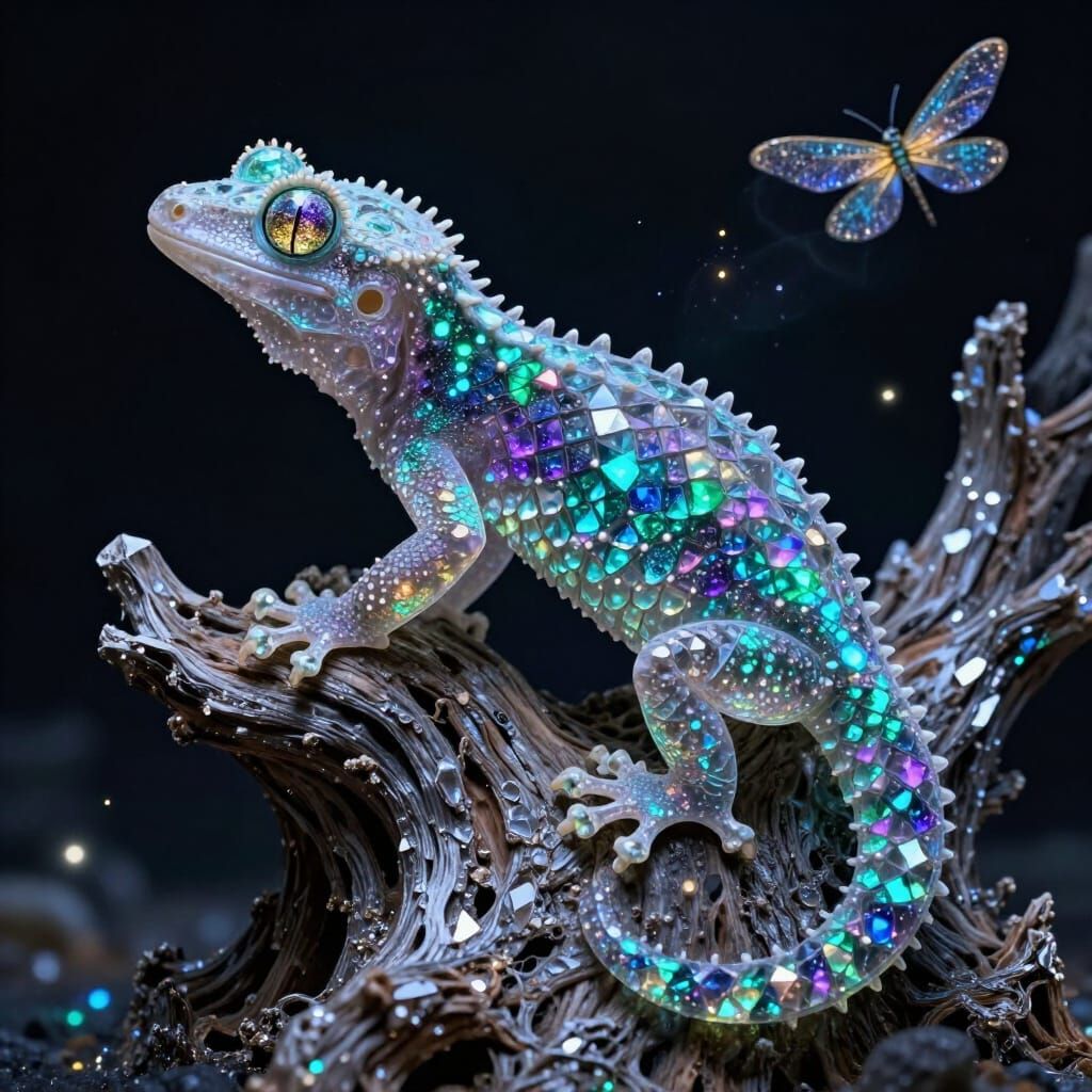 Bioluminescent Obsidian Gecko Sculpture