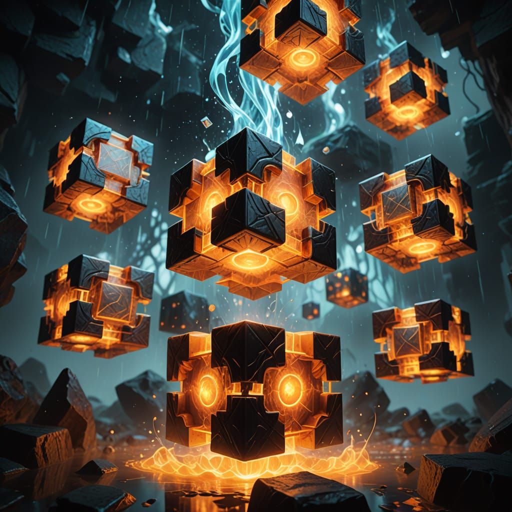 Glowing Elemental Cubes in Vibrant Fantasy Style