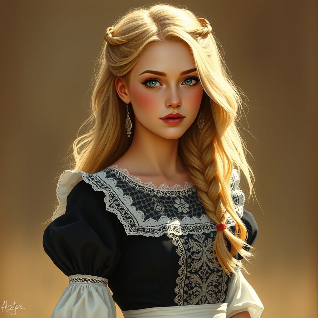 Elegant Breton Maid in Traditional Uniform