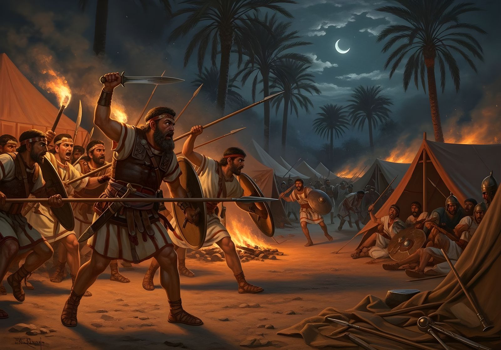 Assyrian Soldiers Launch Night Raid on Oasis Camp