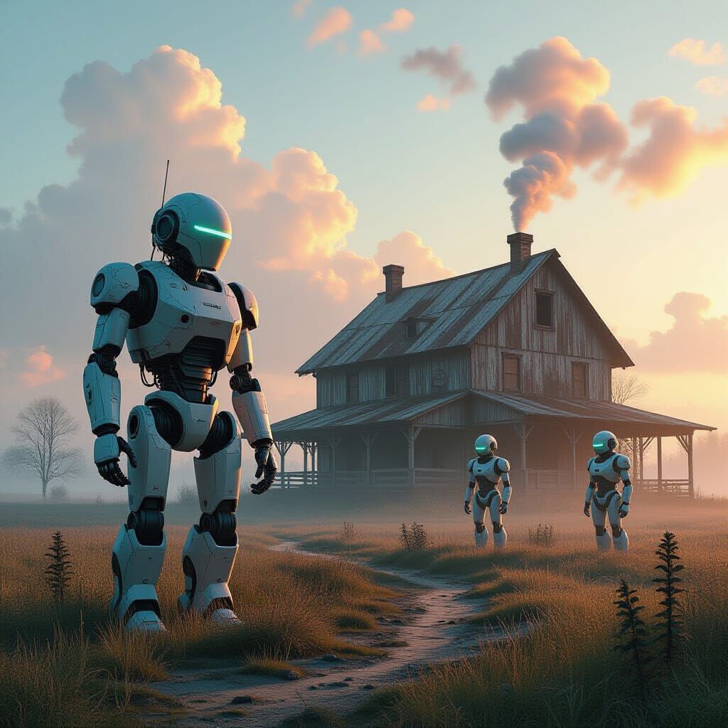 Dystopian Robotic Farm Inspired by Visionary Concept Artists