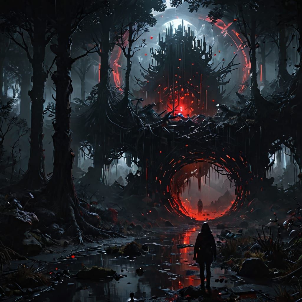 Ethereal Bio-Digital Horror in Cyberpunk Style