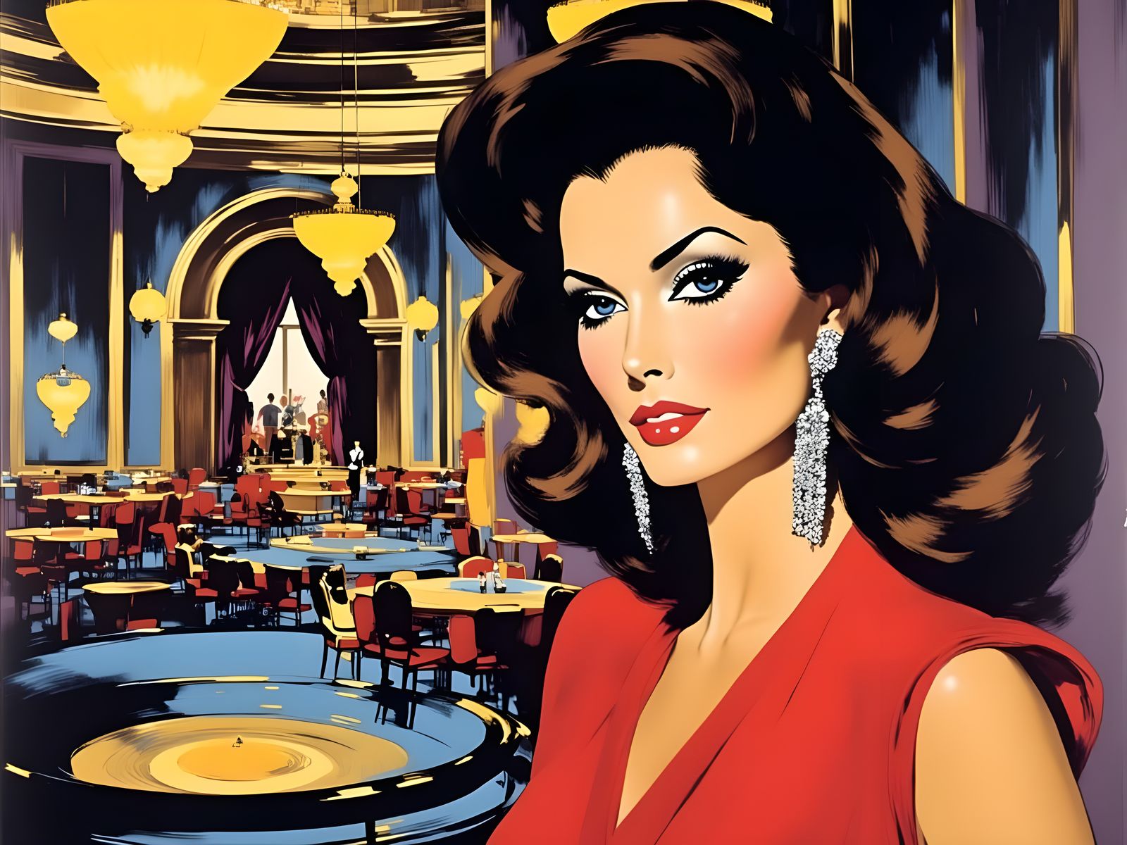1960s Casino Glamour: Woman in Bouffant and Bold Makeup