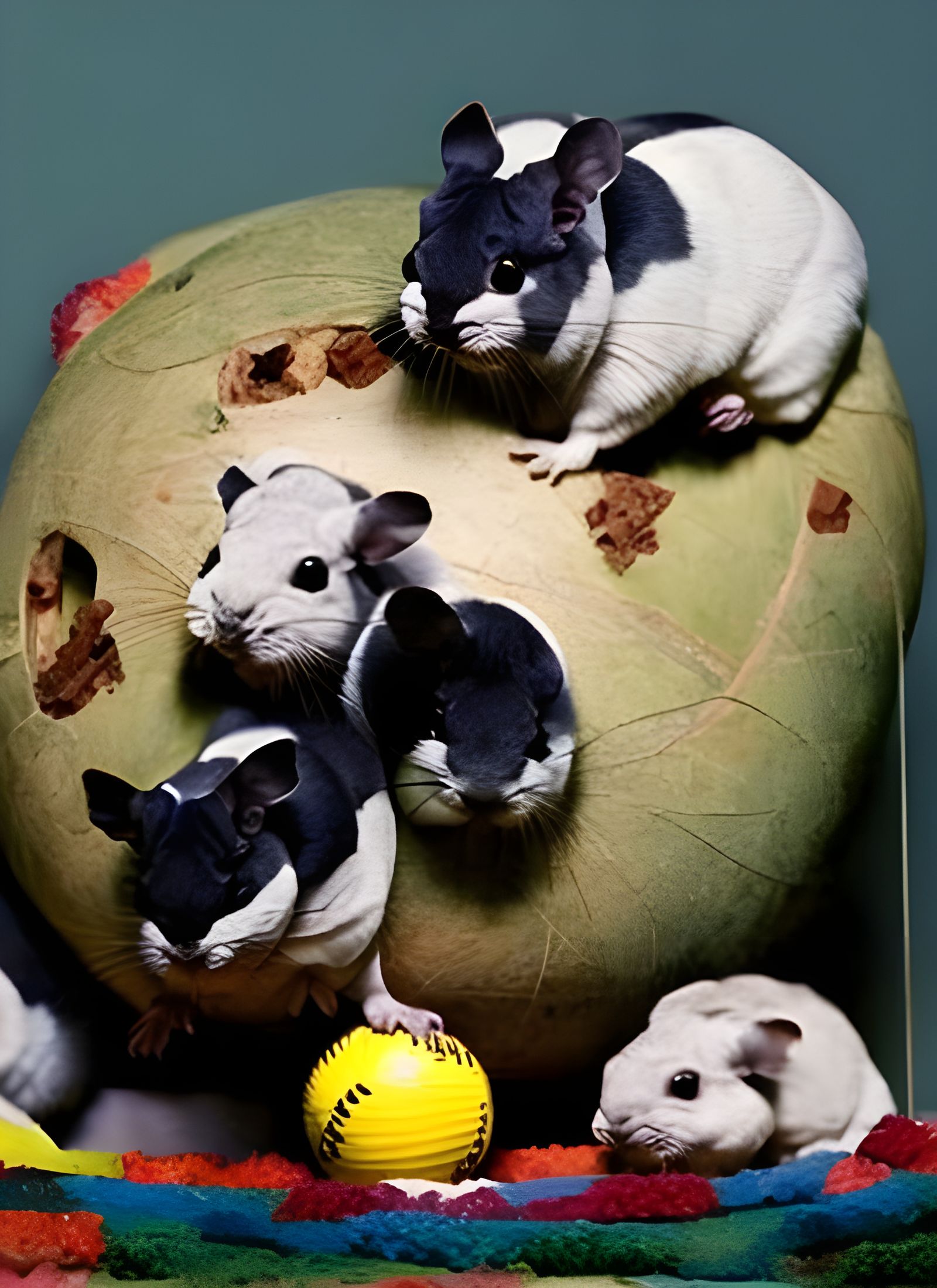 Chinchillas Playfully Gather, Vermeer Style