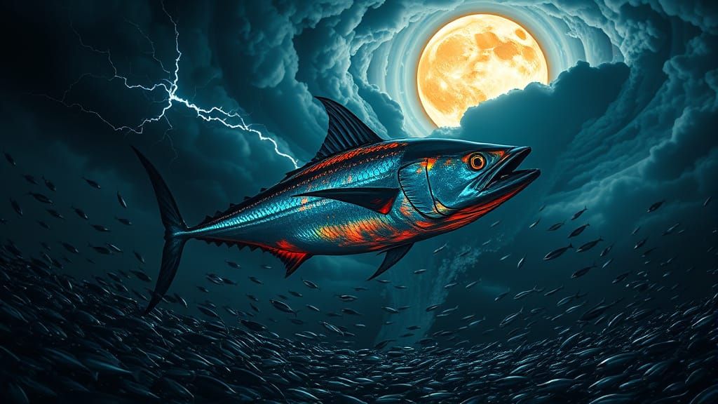 Giant Tuna in Bioluminescent Tornado