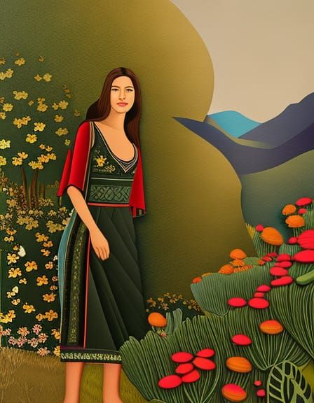 Woman in Flowery Garden: Impressionist Gouache Masterpiece