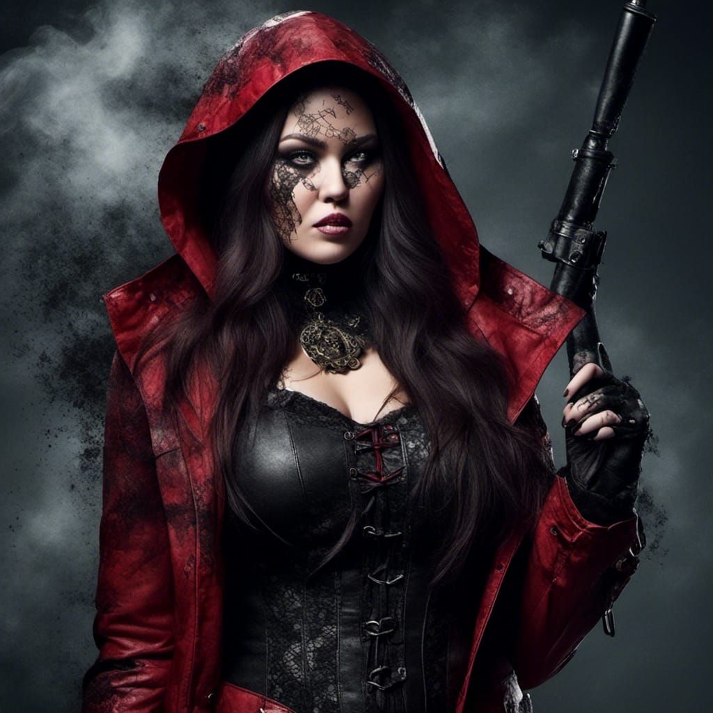 <lora:bbw:1.0> <lora:Macabre:1.0> beautiful. enchanting woman. female steampunk warrior, innocent and sweet in red tight...