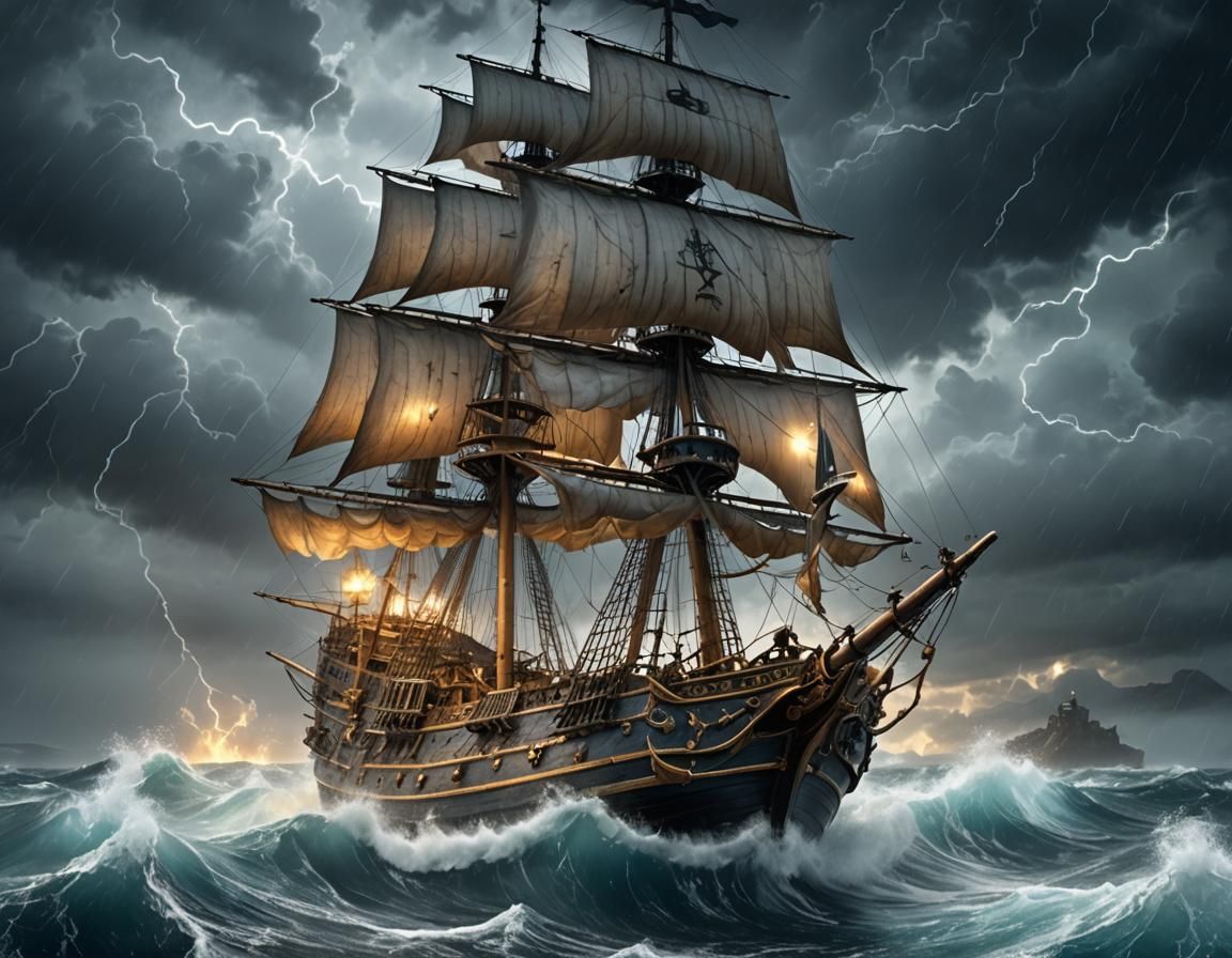 Epic Pirate Ship Battle in Stormy Sea
