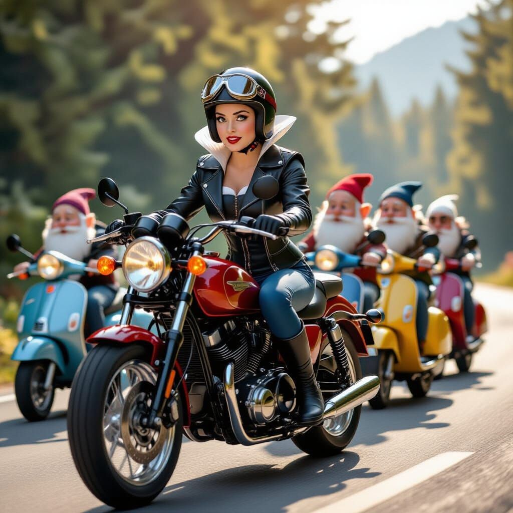 Snow White and Dwarfs Motorcycle Ride, Disney Style