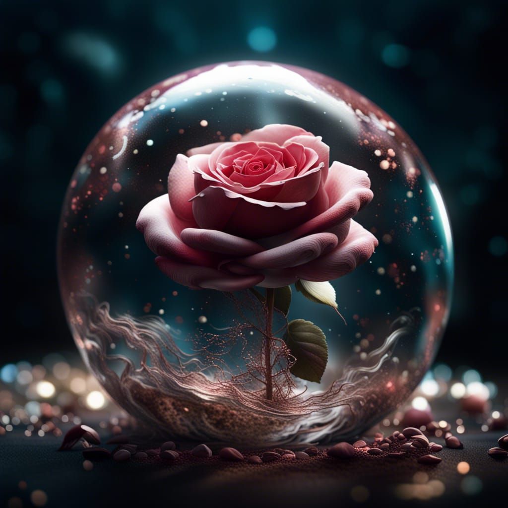 Rose in Glass Sphere on the Moon