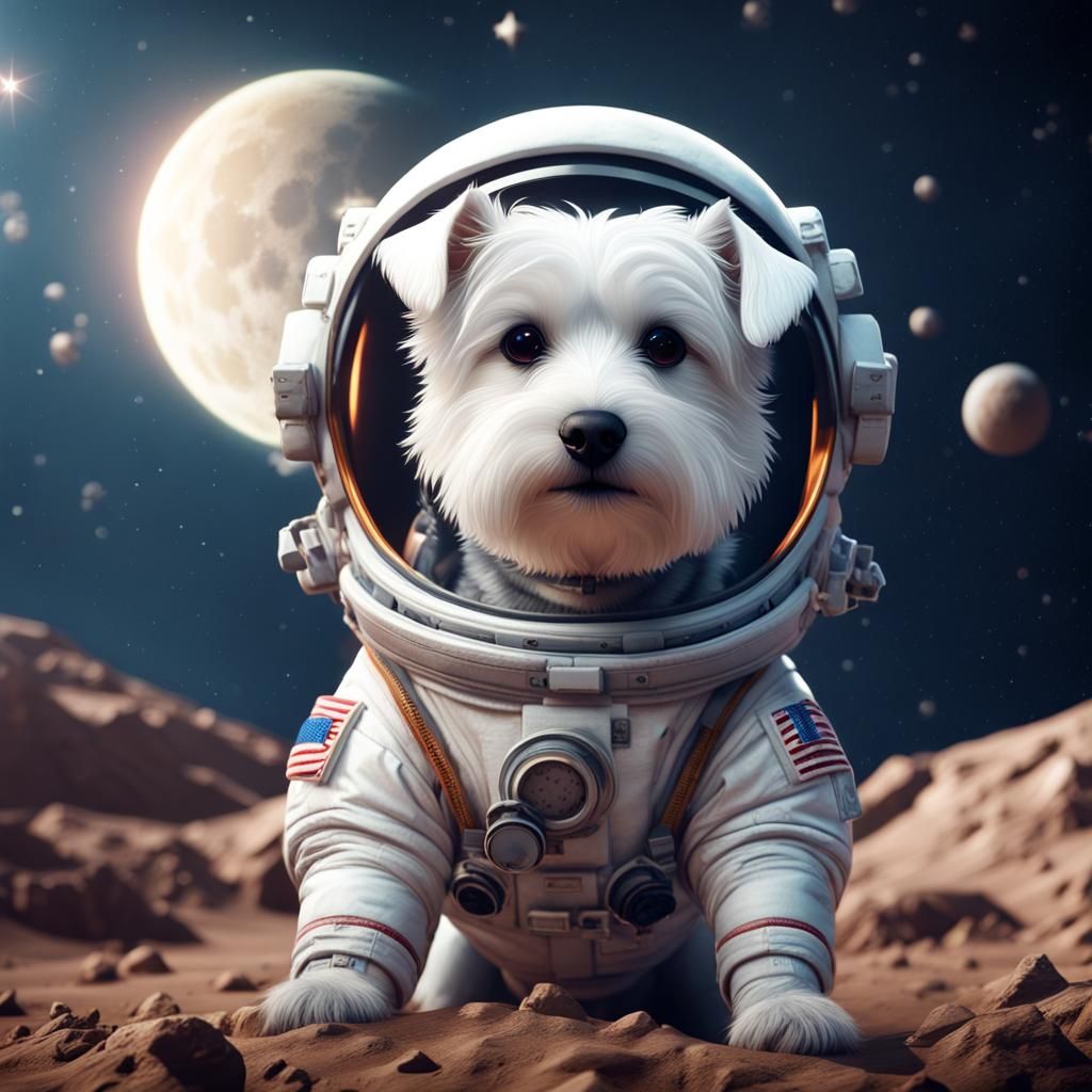 Astronaut Dog on the Moon in Detailed Painting