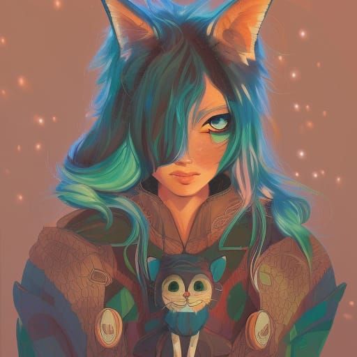 Anthropomorphic Cat Portrait in Anime Style