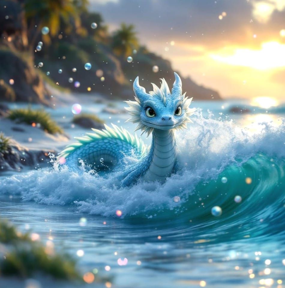 Serenity of a Water Dragon in a Pristine Bay