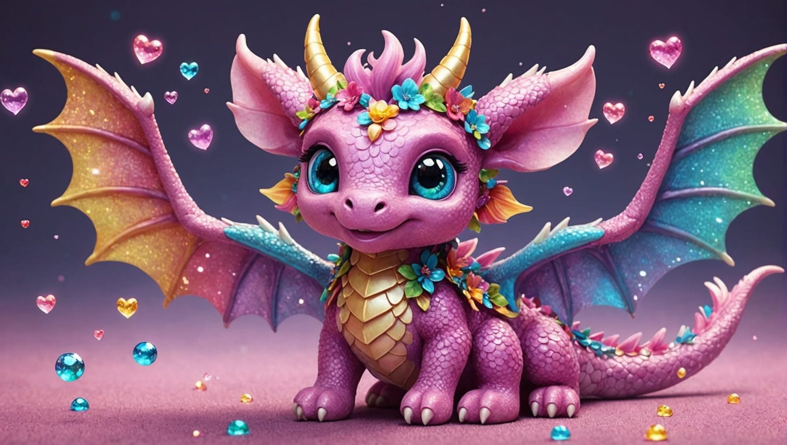 Adorable Pink Dragon with Rainbow Flame Breath