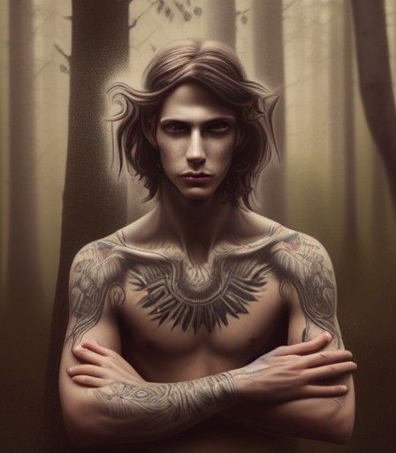 Mythological Portrait of Young Man with Tattoos