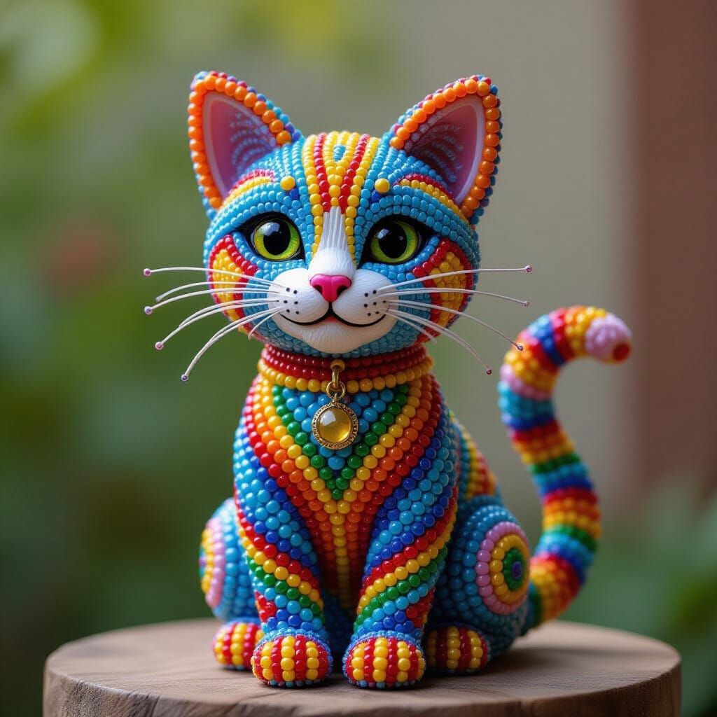 Colorful Beaded Cat Sculpture