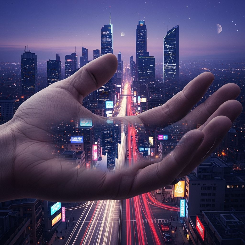 City in Hand: A Surreal Cyberpunk Dreamscape