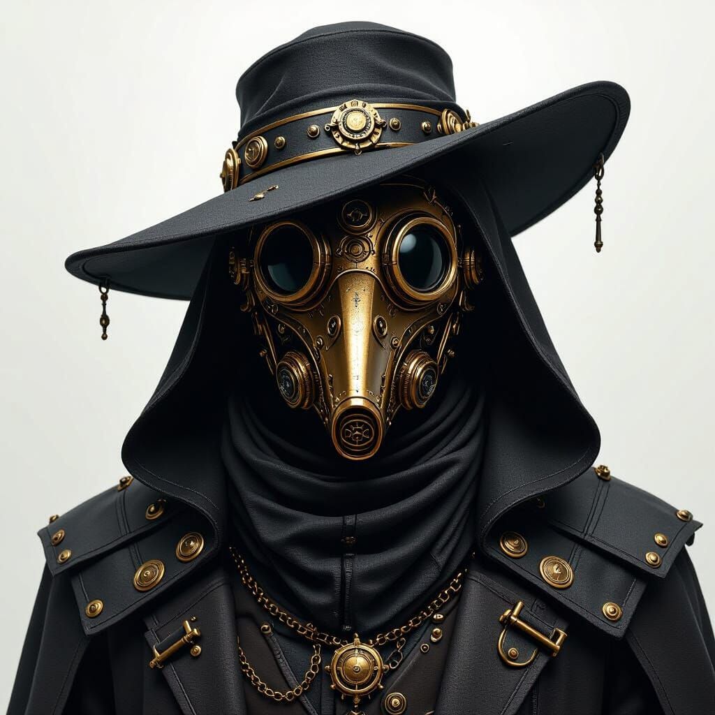 Fantasy Adventurer with Mechanized Plague Doctor Mask