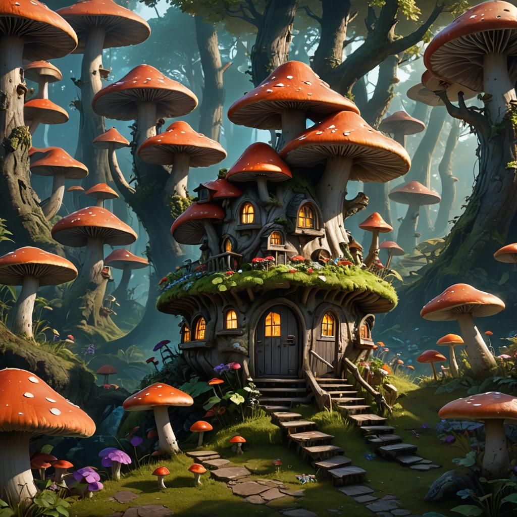 Enchanting Mushroom House in Fantasy Forest