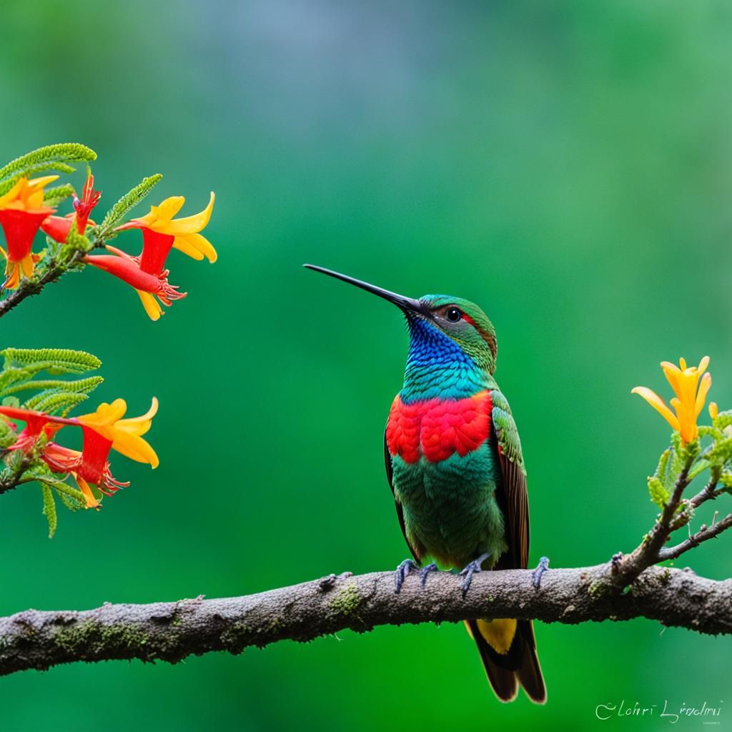 Hummingbird in Flamboyant Trees: A Vibrant Scene