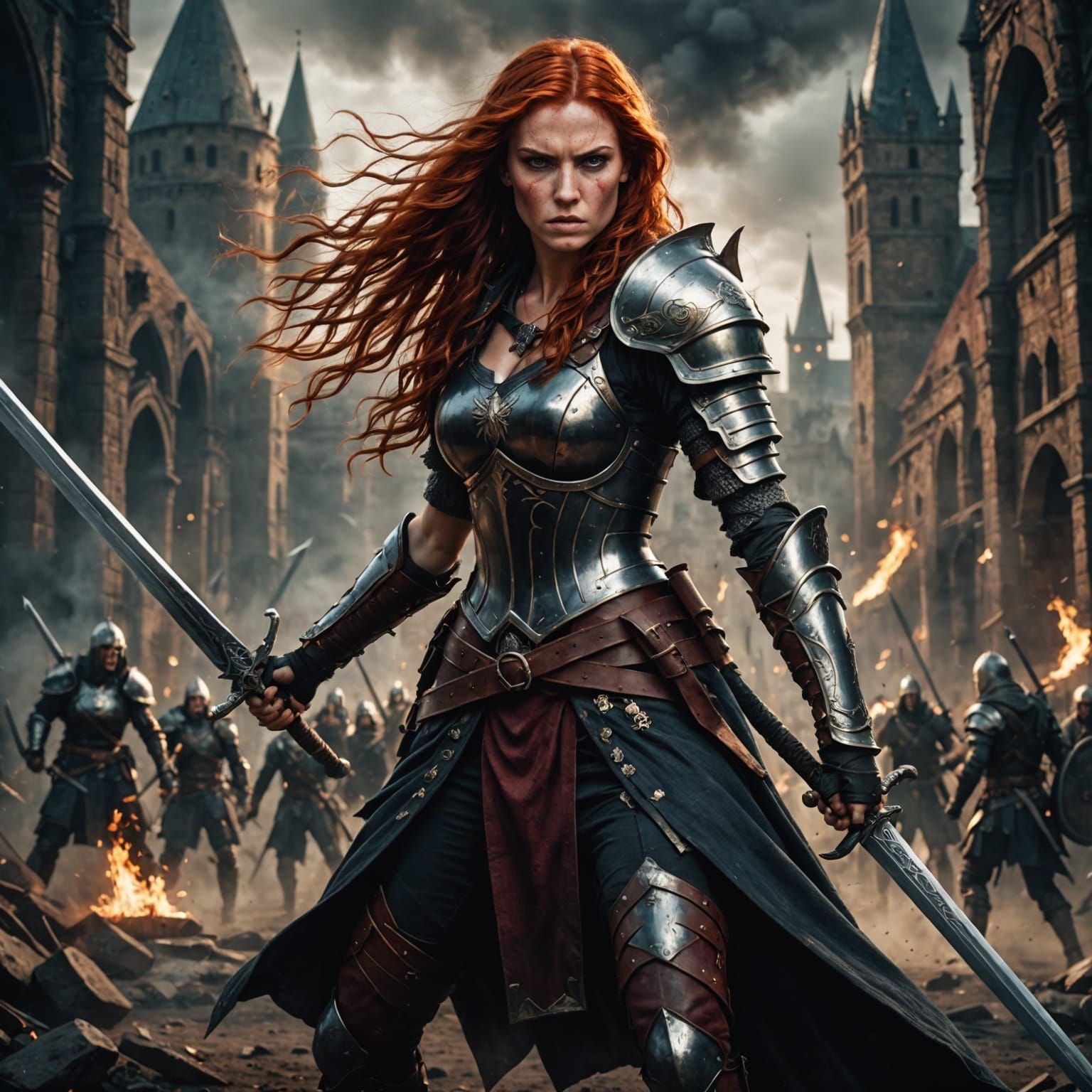 Fierce Fantasy Warrior in Dark Medieval Armor