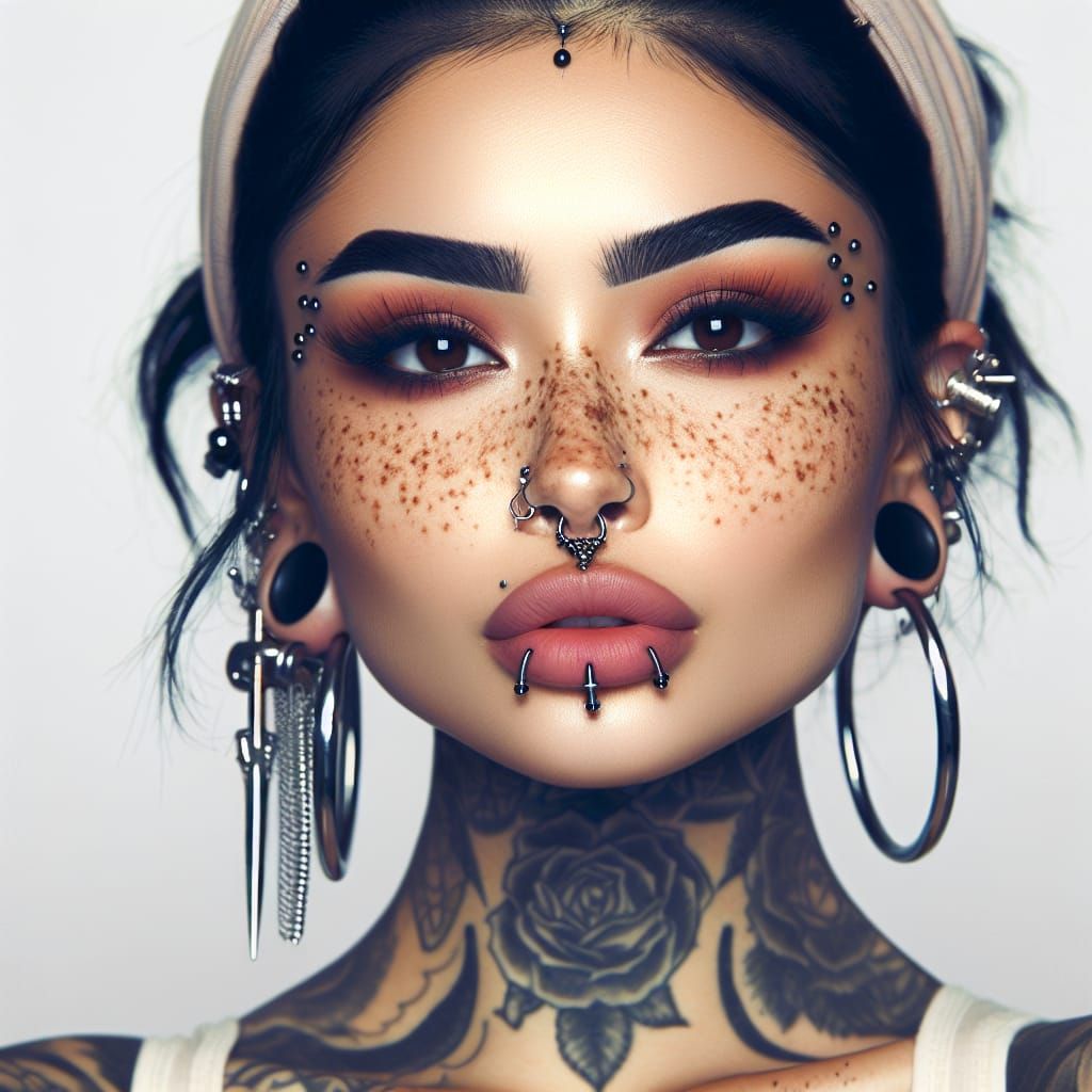 Beautiful Woman with Piercings and Freckles Portrait
