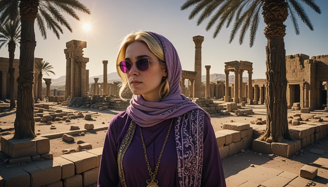 Woman Photographs Persepolis Ruins in Golden Hour