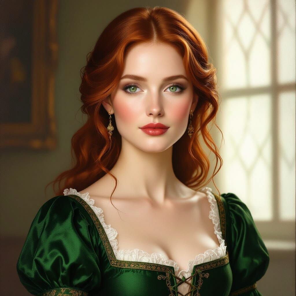 Medieval Portrait of a Woman with Red Hair and Green Eyes