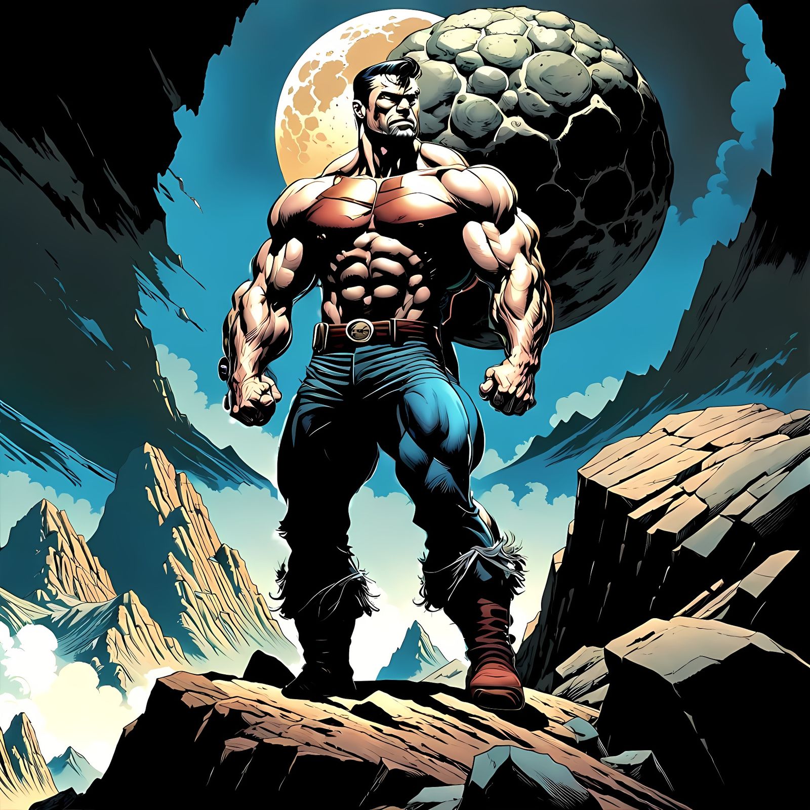 Sisyphus Illustration in Comic Book Art Style