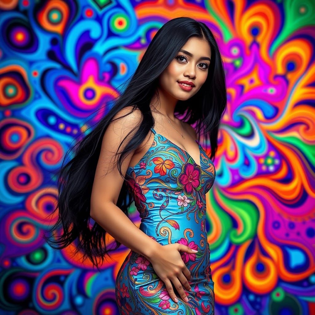 Filipina Woman in Psychedelic Dreamscape