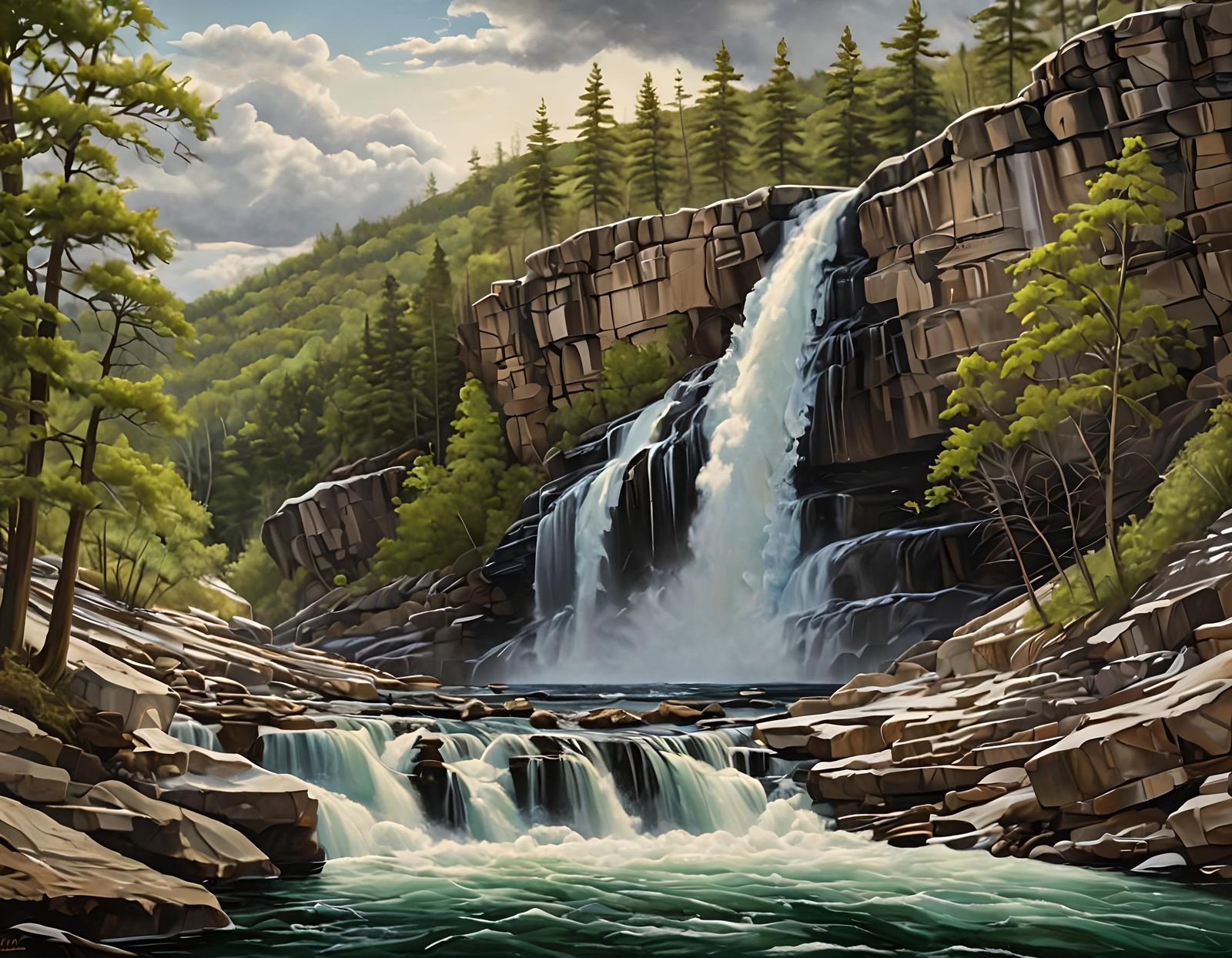 Hays Falls Spring Thaw: Dynamic Oil Painting