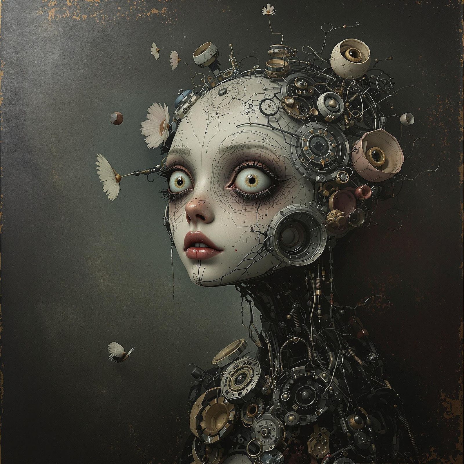 Surreal Girl in Mechanical Dreamscape
