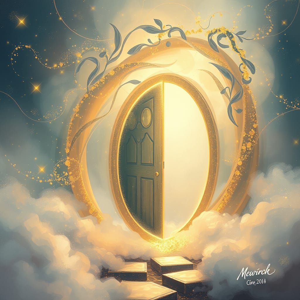Dreamlike Portal to Heaven with Whimsical Golden Sparkles
