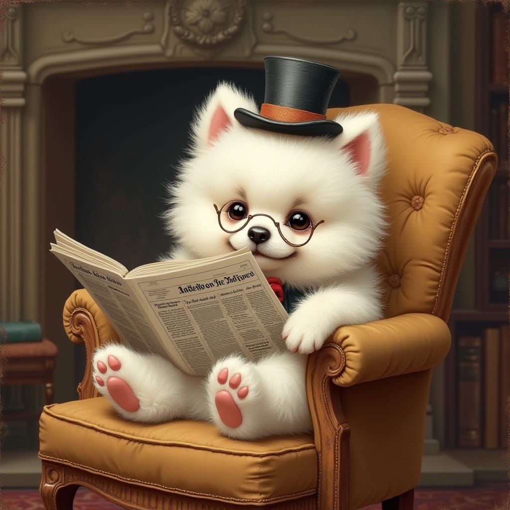 Pomeranian Puppy Gentleman in Children's Book Illustration S...