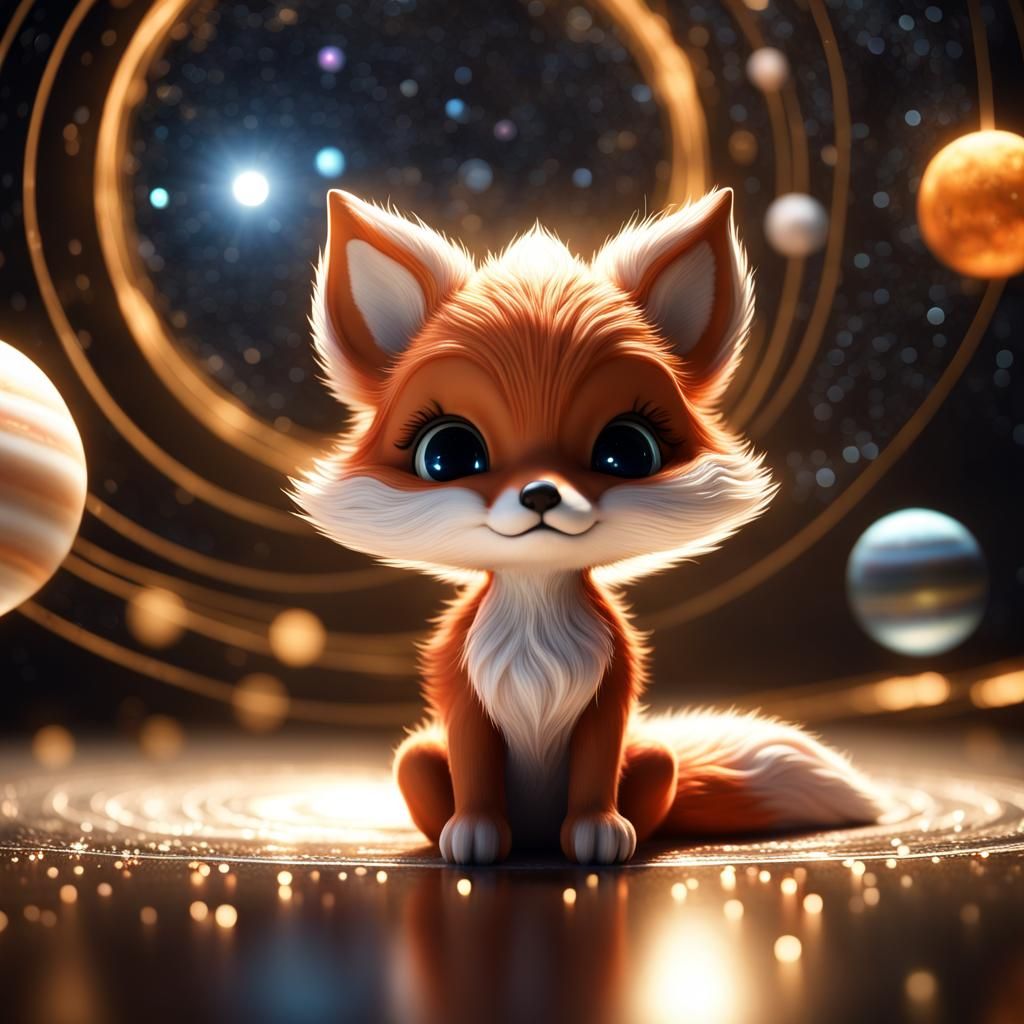 Chibi Fox Controls Solar System: CGI Fine Art